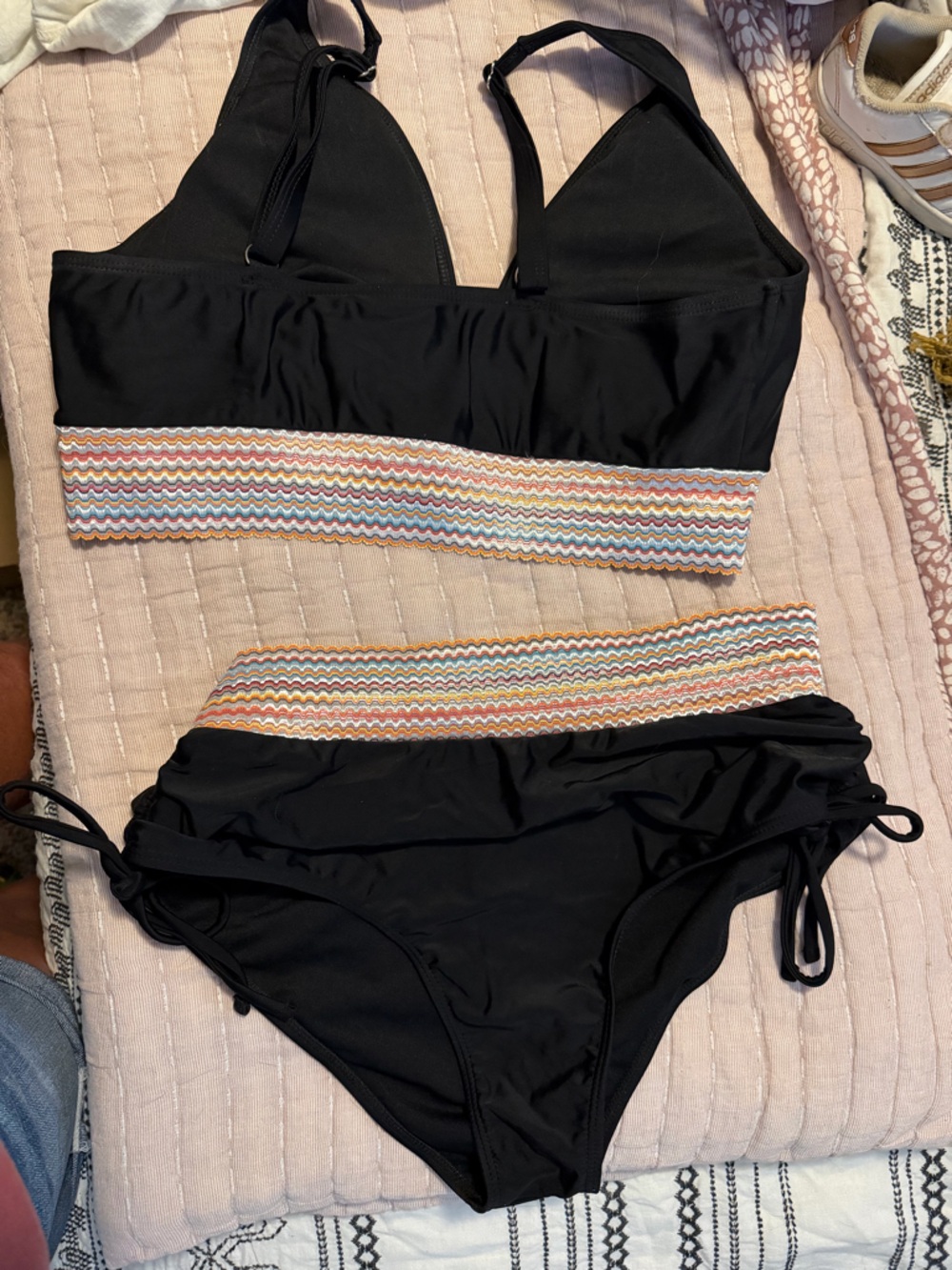 Black Two-Piece Bikini with Multicolor Zigzag Band - Picture 2 of 3